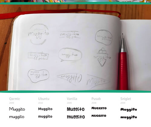 rascunhos do logotipo muggito